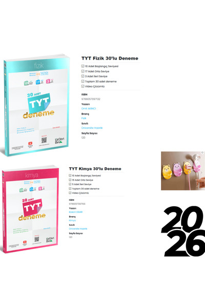 Üç Dört Beş Yayıncılık TYT FİZİK + KİMYA BRANŞ DENEME SET FİŞ TUTUCU HEDİYE