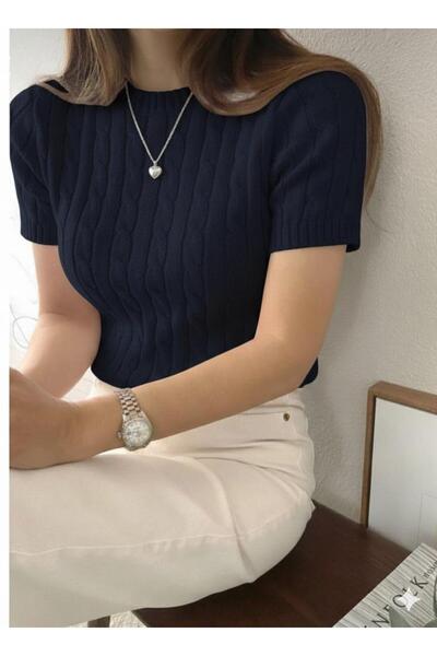 zere butik KISA KOLLU TRİKO KAZAK BLUZ