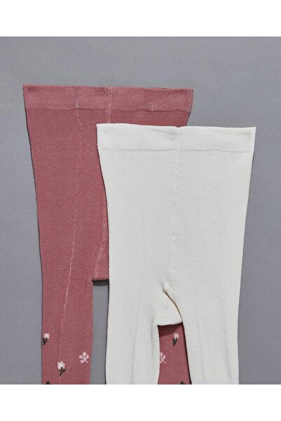 R&B جوارب طويلة للبنات باللون الوردي الباهت، عبوة من قطعتين