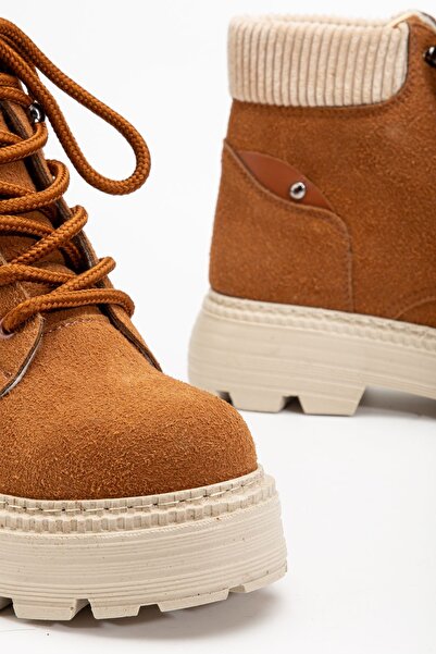 Hayalimdeki Ayakkabı Women's Mustard Suede Lace-Up Non-Slip Sole Boots
