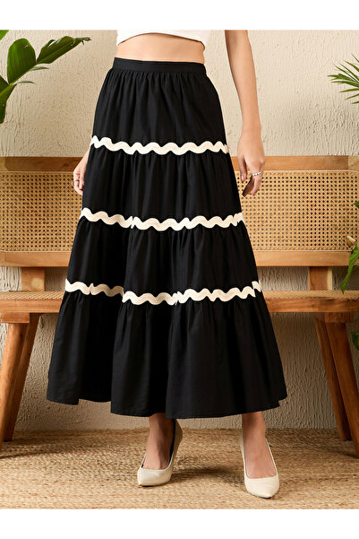 Uptownie By Styli Black Ric-Rac Tiered Maxi Skirt