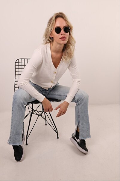 JM V-neck button detailed soft knit cardigan