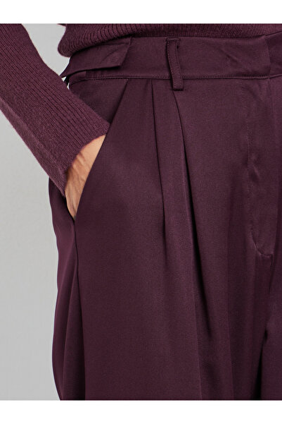Styli Burgundy Wide Leg Trousers with Pockets