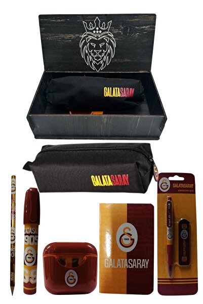 Galatasaray Original Licensed Red Air Pencil Sharpener Wooden Boxed Stationery Set of 6