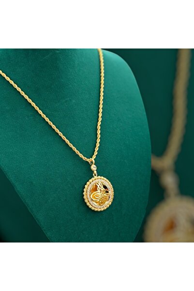 Classybyvega | 316L Çelik Üzeri 18K Altın Kaplama Tuğra Modeli Burgulu Zincir...