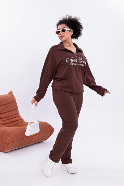 Siyezen Plus Size Modal Fabric Comfortable Set with Text Embroidery on the Front