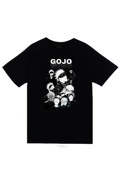 fame-stoned Jujutsu Kaisen Satoru Gojo Anime Printed Unisex 100% Cotton Black T-Shirt