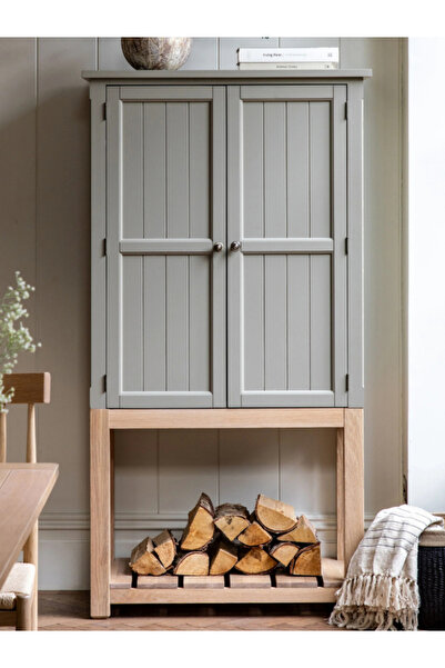 feruzadeco Açık Gri ve Meşe Renkli El Yapımı Dolap | 2 Kapaklı Yüksek Ayaklı ...