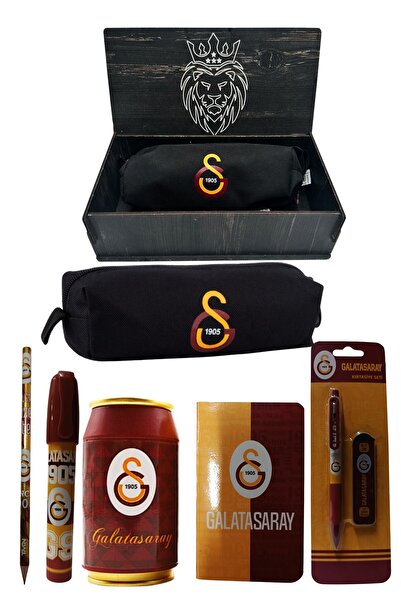Galatasaray Original Licensed Red Box Pencil Sharpener Wooden Boxed 6-Piece Stationery Set