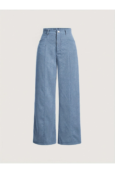 Take Two By Styli بنطال مخملي أرجل واسعة أزرق فاتح