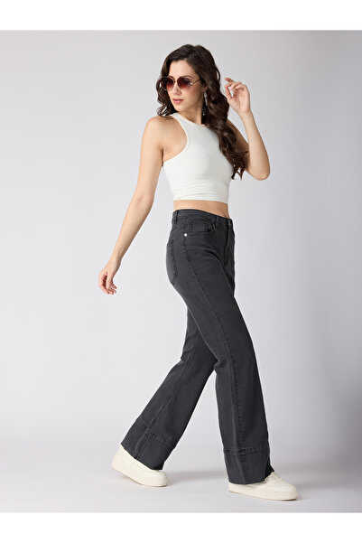 Globus By Styli Charcoal Cotton Stretch Mid-Rise Bootcut Jeans