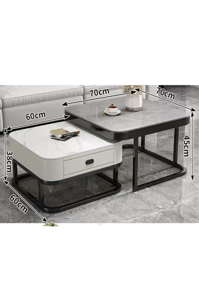 KEKE Light luxury modern simple round small apartment rock plate coffee table...