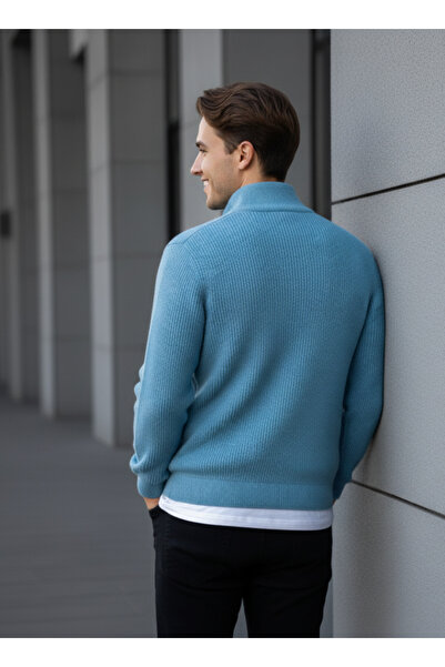 Alex Rosen Blue Knitwear Half Zipper Thick Sweater