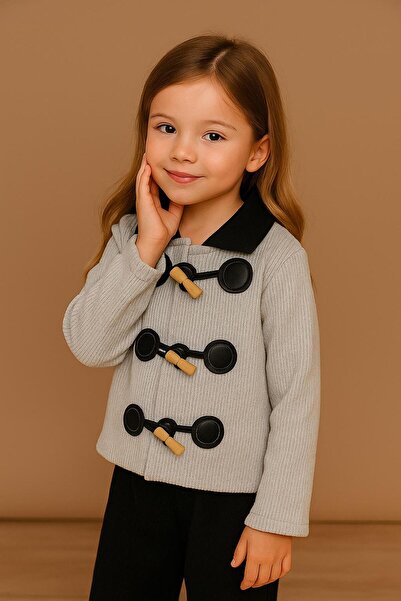 RAPAPA Girl's Knitted Jacket with Wooden Buckle – Casual Style 1411