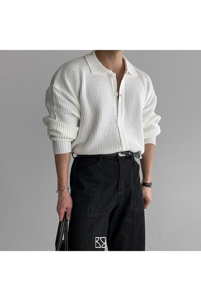 Tarz Cool White Button Detailed Regular Fit Cardigan