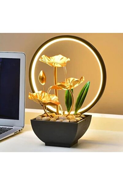 BLA BLA FOAM Fântână decorativă cu lumină inelară cu LED, flori aurii și piet...