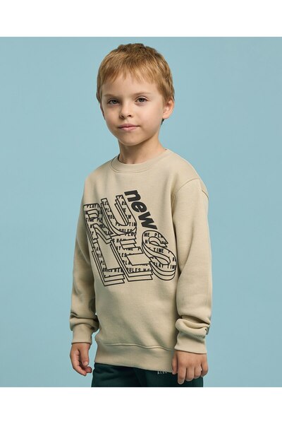 R&B Printed Sweatshirt with Crew Neck and Long Sleeves