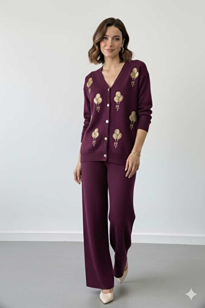 Cemre Life New Deux Two-Button Sequin Embroidery Detailed Knitwear Set