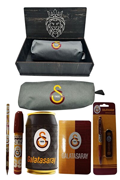 Galatasaray Original Licensed Black Box Pencil Sharpener Wooden Boxed 6-Piece Stationery Set