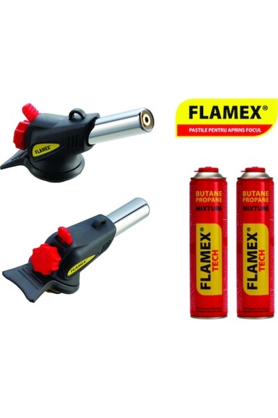 Flamex Cap Arzator FLAMEX, aprindere Piezo, cu doua butelii 330g spray gaz