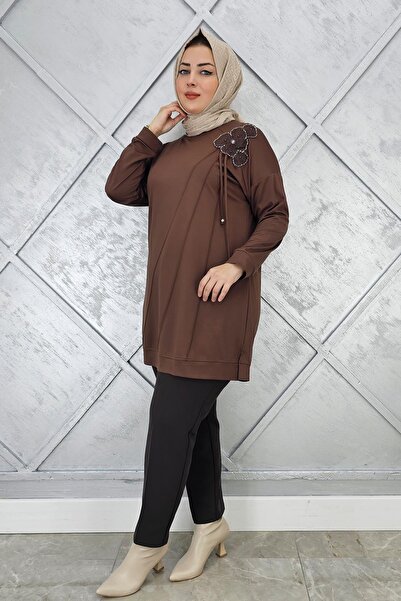 PYS KADIN ÇİÇEKLİ NERVÜR DİKİM DETAYLI TESETTÜR TUNİK