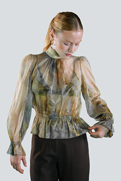 IDYL Beli̇ Büzülü Desenli̇ Bluz