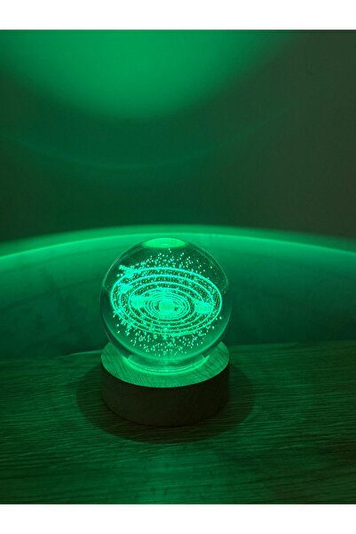 SUMMER GIFT 3D LED RGB RENK DEĞİŞTİREN CAM KÜRE - USB'Lİ AHŞAP GÖVDELİ