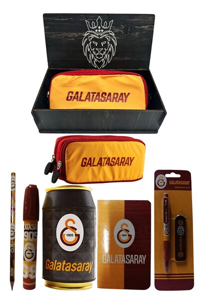 Galatasaray Original Licensed Black Box Pencil Sharpener Wooden Boxed 6-Piece Stationery Set