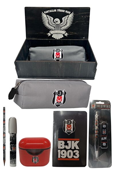 Beşiktaş Original Licensed White Air Pencil Sharpener Wooden Boxed Stationery Set of 6