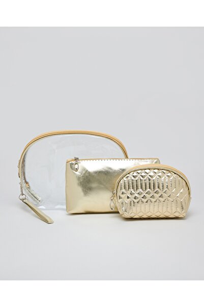 R&B Gold Women's 3 Pack Cosmetic Pouch Set