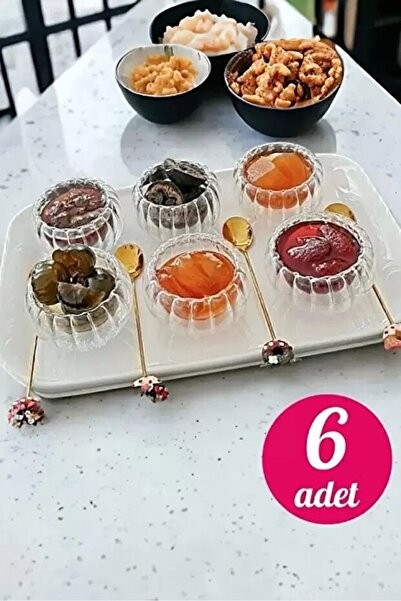 RİVO HOME DECOR 6'lı Çift Cidarlı Cam Sosluk Reçellik Drajelik Lokumluk Kase ...
