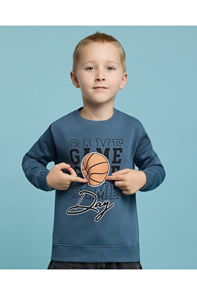 R&B Printed Sweatshirt with Crew Neck and Long Sleeves