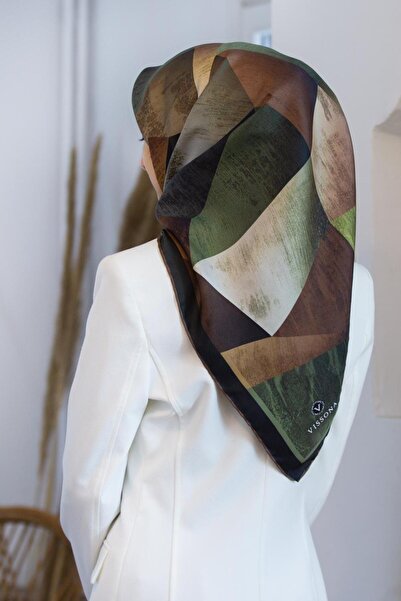 Vissona 57% MĂTĂSĂ 43% VISCOZĂ Mătase twill cu model geometric kaki - culoare...