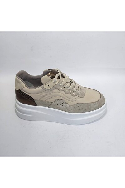 Mira Deri Genuine Leather + Textile 4.5 cm White Padded Sole Lace-Up Casual W...