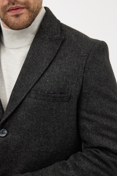 Frappoli Vivone Men's Smoked Pointed Collar Slim Fit Cashmere Coat