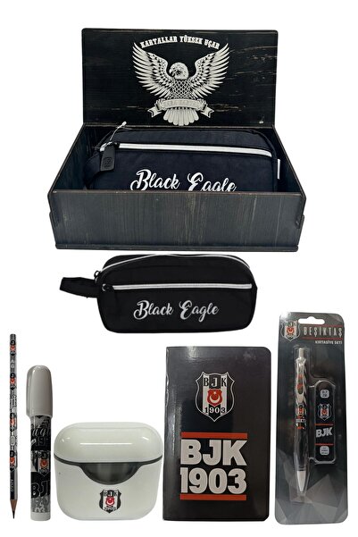 Beşiktaş Original Licensed White Air Pencil Sharpener Wooden Boxed Stationery Set of 6