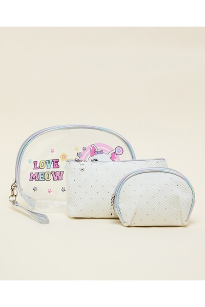 R&B Ivory Women's 3 Pack Cosmetic Pouch Set