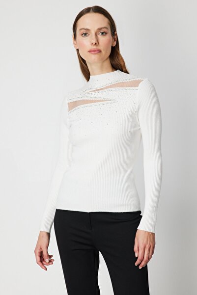 ON guler ridicat Pulover de tricotat cu detalii transparente