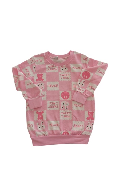 Arya Nisa Kids Girls' Rabbit Printed 100% Cotton Fleece-Lined Pink Pajama Set