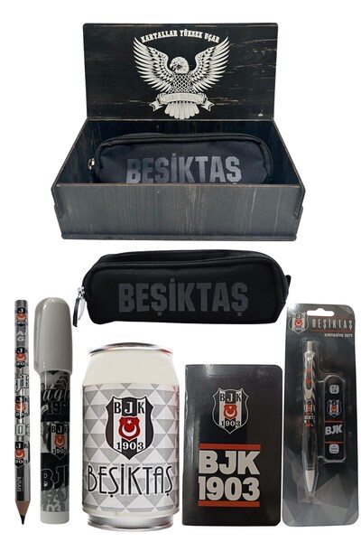 Beşiktaş Original Licensed White Box Pencil Sharpener Wooden Boxed 6-Piece Stationery Set