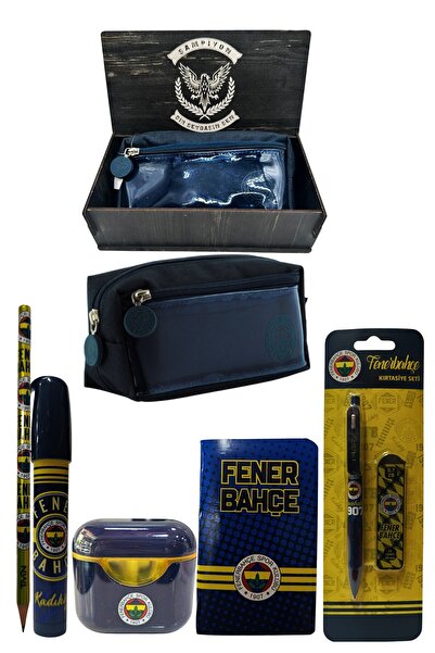 Fenerbahçe Original Licensed Navy Blue Air Pencil Sharpener Wooden Boxed 6-Piece Stationery Set