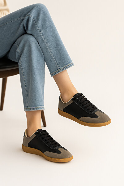 Beyond Women's Black Xalda Gray Suede Lace-Up Leather Sneaker Byndamd001