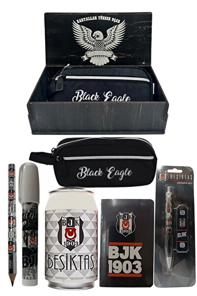 Beşiktaş Original Licensed White Box Pencil Sharpener Wooden Boxed 6-Piece Stationery Set