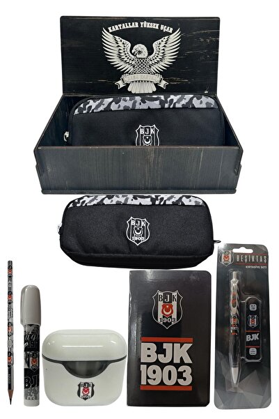 Beşiktaş Original Licensed White Air Pencil Sharpener Wooden Boxed Stationery Set of 6