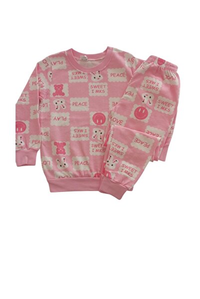 Arya Nisa Kids Girls' Rabbit Printed 100% Cotton Fleece-Lined Pink Pajama Set