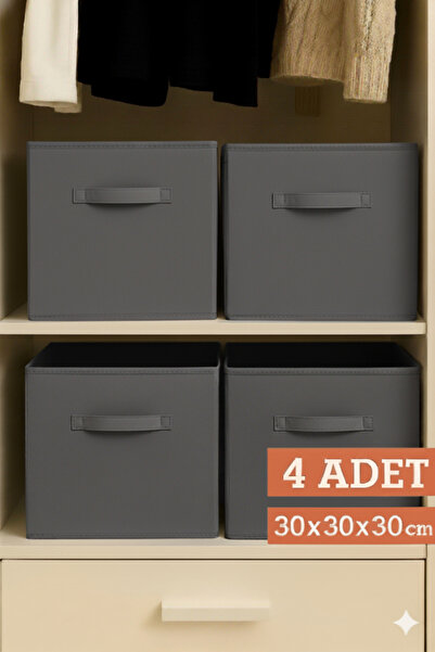 PH Prendi Home 4’lü Antrasit Dolap İçi Düzenleyici Kutu - 30x30x30 cm Katlana...