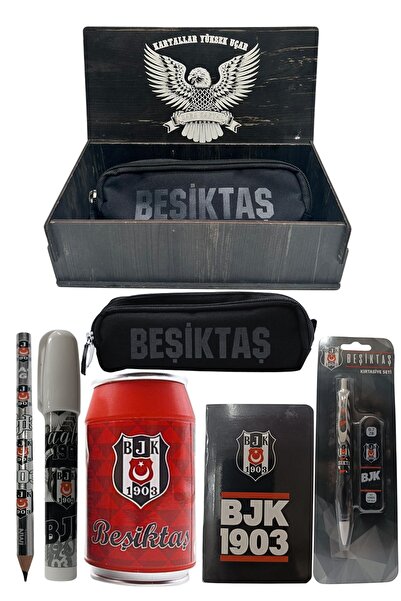 Beşiktaş Original Licensed Red Box Pencil Sharpener Wooden Boxed 6-Piece Stationery Set