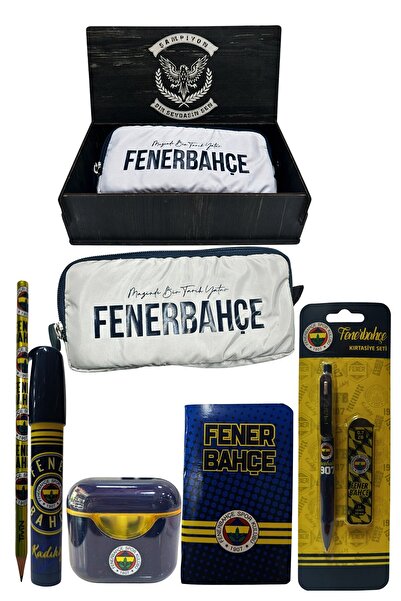 Fenerbahçe Original Licensed Navy Blue Air Pencil Sharpener Wooden Boxed 6-Piece Stationery Set