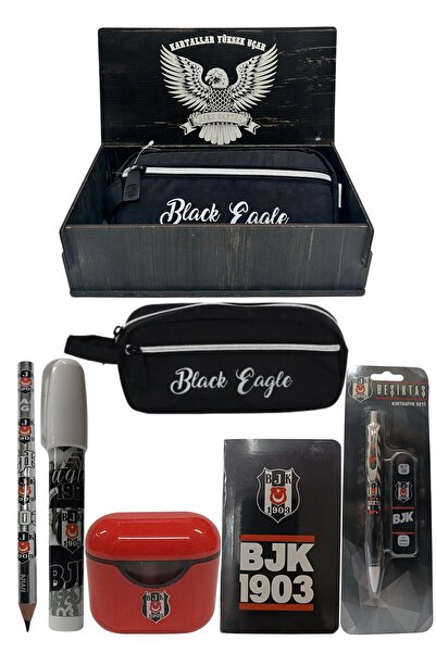 Beşiktaş Original Licensed White Air Pencil Sharpener Wooden Boxed Stationery Set of 6