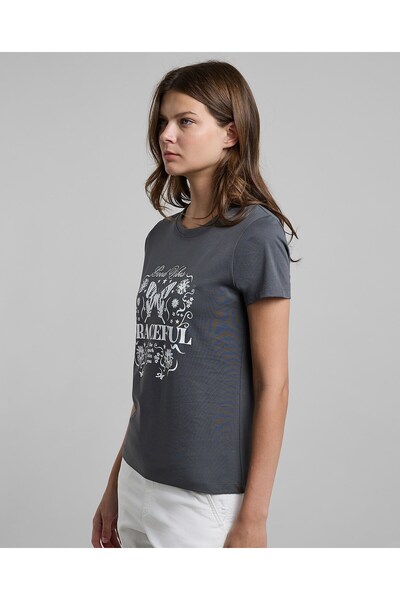 R&B Graphic Print T-Shirt with Crew Neck and Short Sleeves